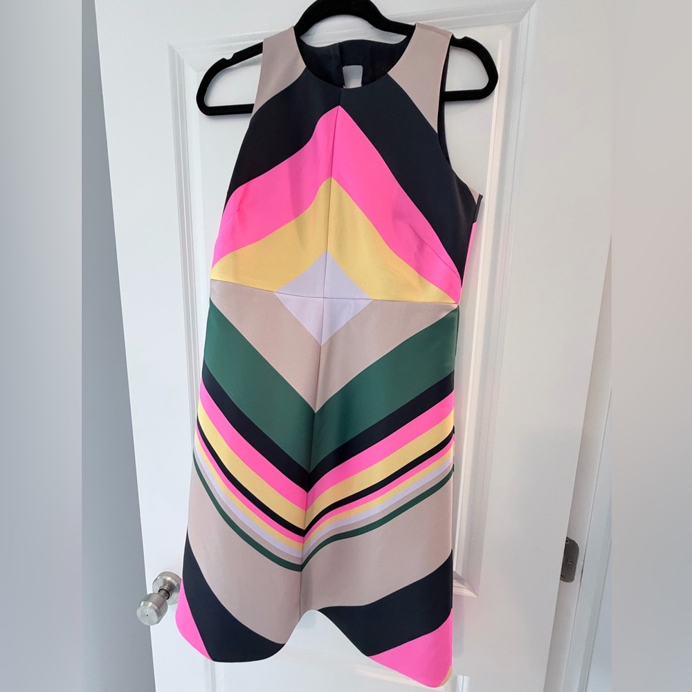 J. Crew Vibrant Chevron Mini Dress - Pink, Yellow, Green, Black